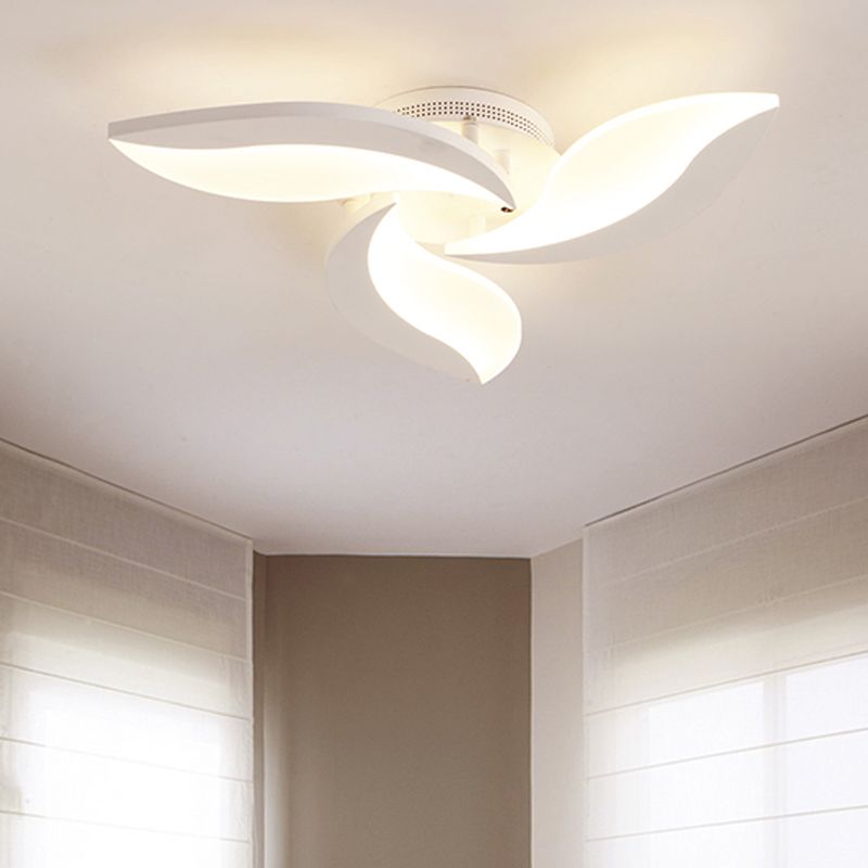 Hana Minimalist Art Deco Flower Flush Mount Ceiling Light, White, Living Room