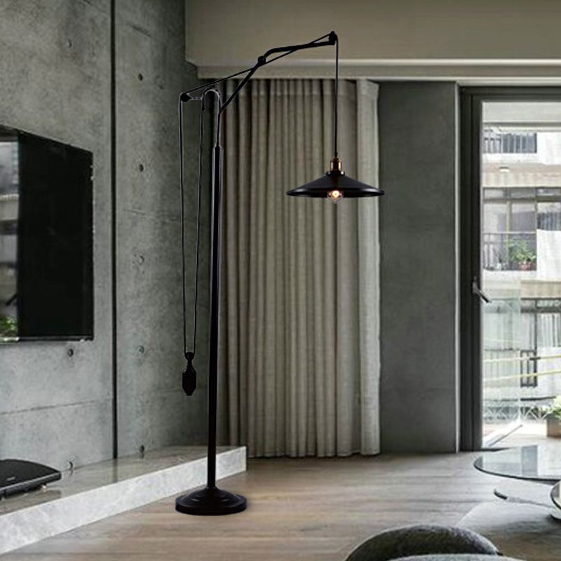 Alessio Modern Flared Shade Metal Floor Lamp, Black