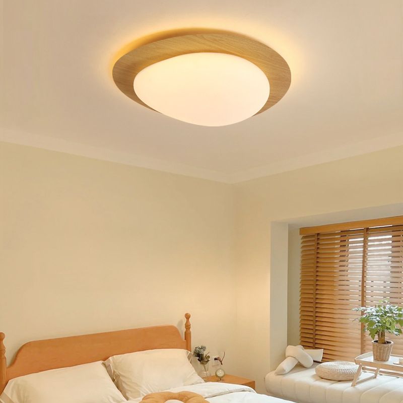 Quinn Flush Mount Ceiling Light Modern, Metal, Walnut/Natural