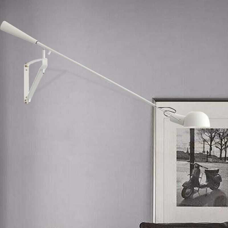 Brady Long Swing Adjustable Arm Wall Lamp, Metal, Black/White, Bedroom
