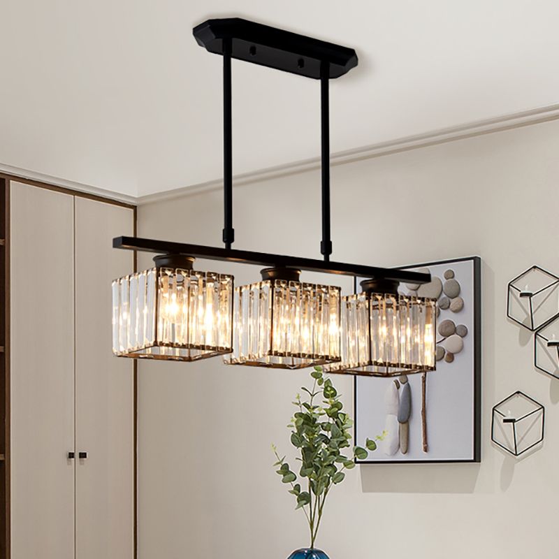 Kristy Crystal Square Pendant Light, Black & Gold, 3/4 Heads