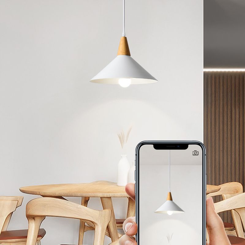 Morandi Minimalist Cap-shaped Metal Pendant Light, Natural Wood