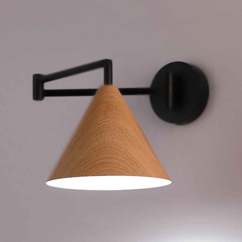 Ozawa Cone Shaped Adjustable Wall Lamp, Metal/Wood, Bedroom