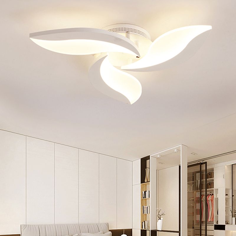 Hana Minimalist Art Deco Flower Flush Mount Ceiling Light, White, Living Room