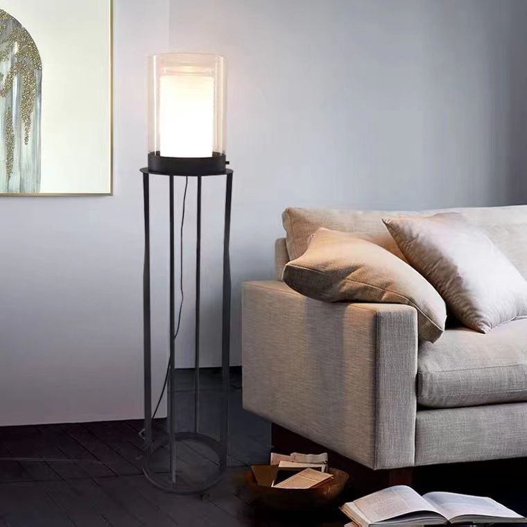 Eryn Simple Black Cylinder Floor Lamp, Metal & Glass