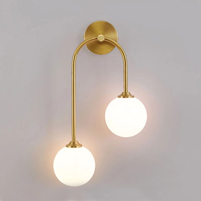 Valentina Modern Arc Globe Glass Wall Lamp, Brass, Living Room