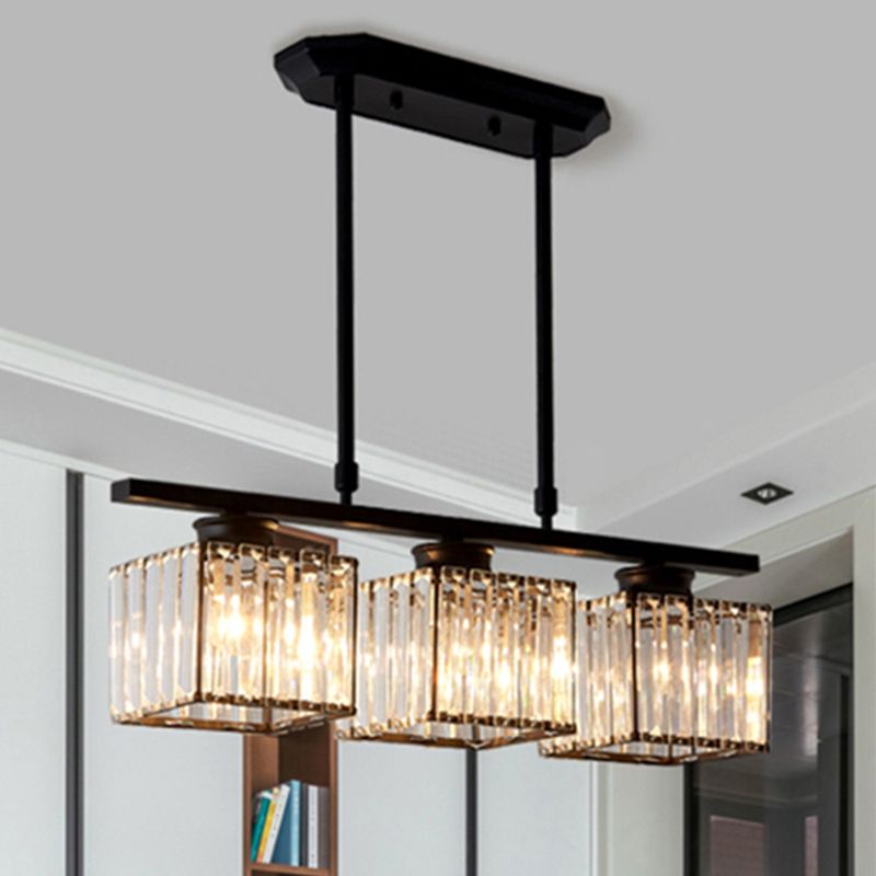 Kristy Crystal Square Pendant Light, Black & Gold, 3/4 Heads