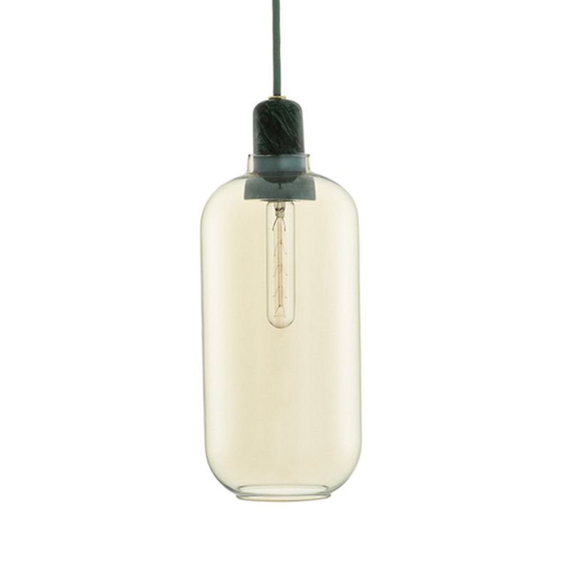 Hailie Designer Cylinder Pendant Light, Marble & Glass, 4.3"/6.7"