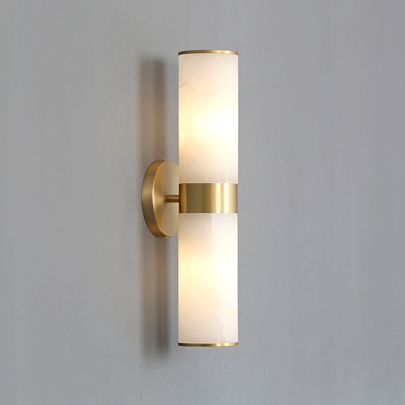 Chan Modern Double Headed Metal Stone Vanity Wall Lamp, Brass