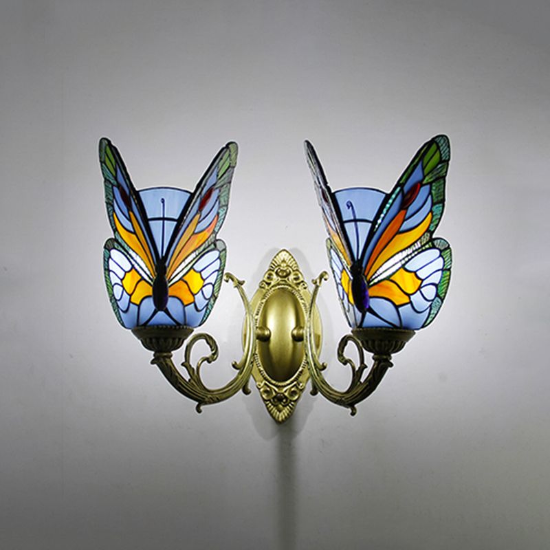 Kady Artistic Butterfly Metal/Glass Lamps Wall, Red/Blue/Multi-Color/Light Blue