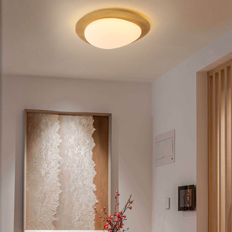 Quinn Flush Mount Ceiling Light Modern, Metal, Walnut/Natural