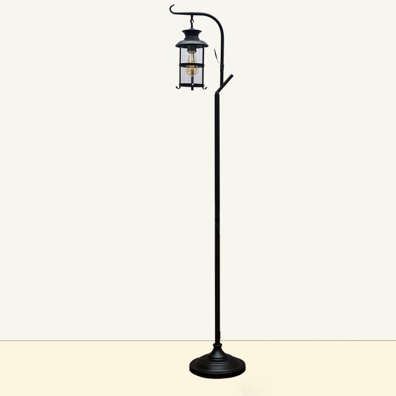 Alessio Retro Lantern Metal Glass Floor Lamp /w Table, Black/White