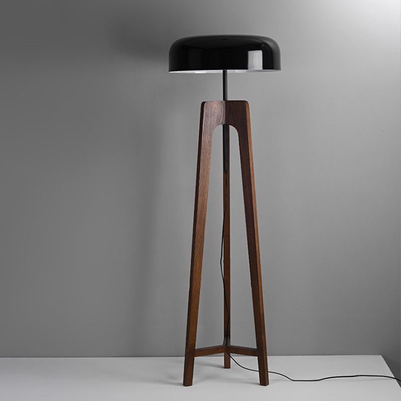 Ozawa Modern Bowl Tripod Wood Metal Floor Lamp, Black/White