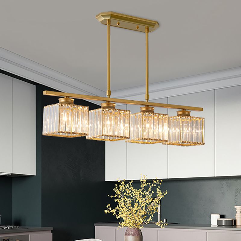 Kristy Crystal Square Pendant Light, Black & Gold, 3/4 Heads