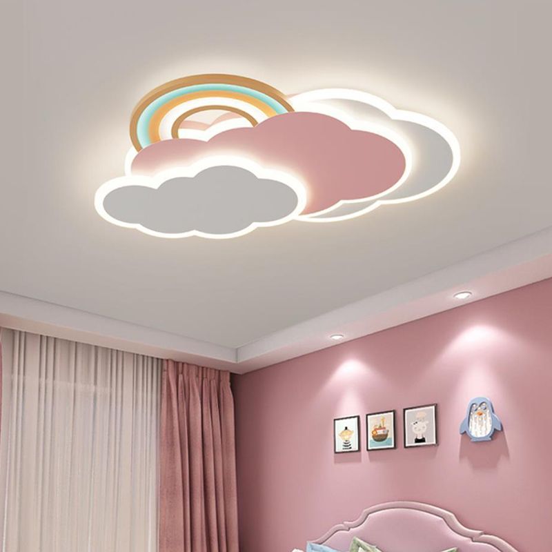 Minori Modern Cloud/Rainbow Metal/Acrylic Flush Mount Ceiling Light Pink/White