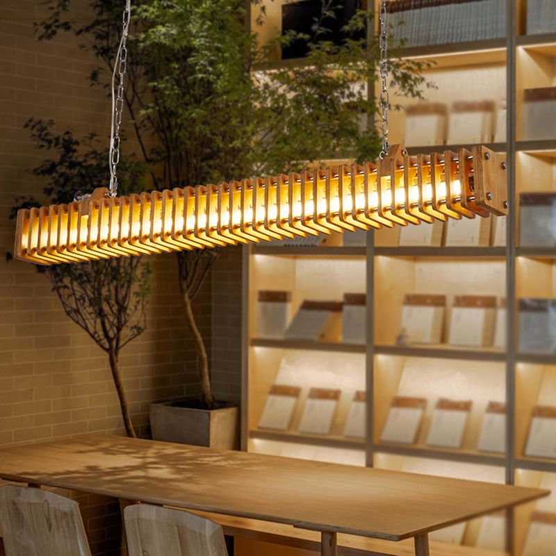Austin Rectangular LED Pendant Light, Wood & Metal, 47.5"
