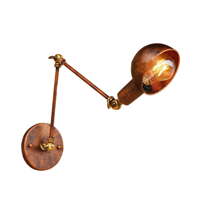 Brady Vintage Hemispheric Rust Adjustable Wall Lamp, Brass, Bedroom
