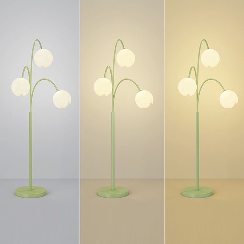 Lily Nordic 3 Lights Flower Metal Glass Floor Lamp,Green Pink
