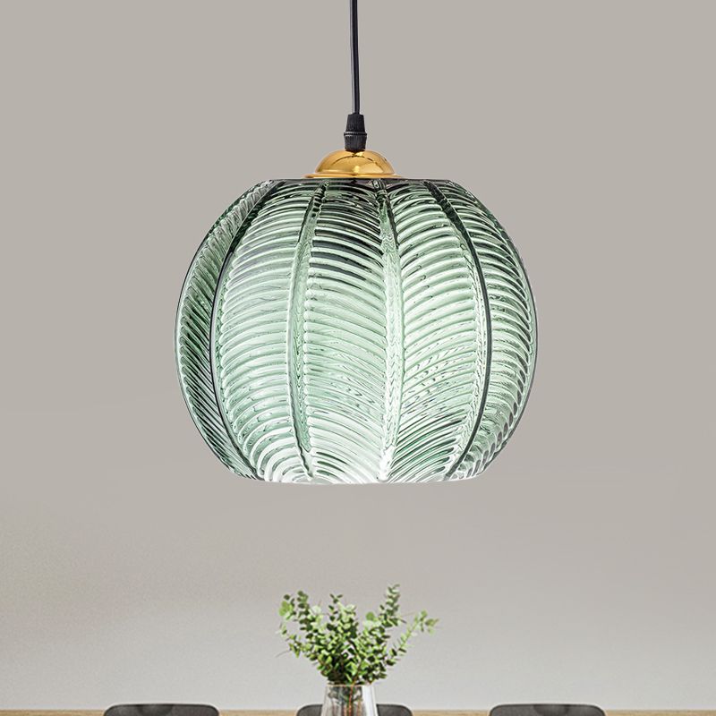 Hailie Green Nordic Artistic Ribbed Glass Pendant Light