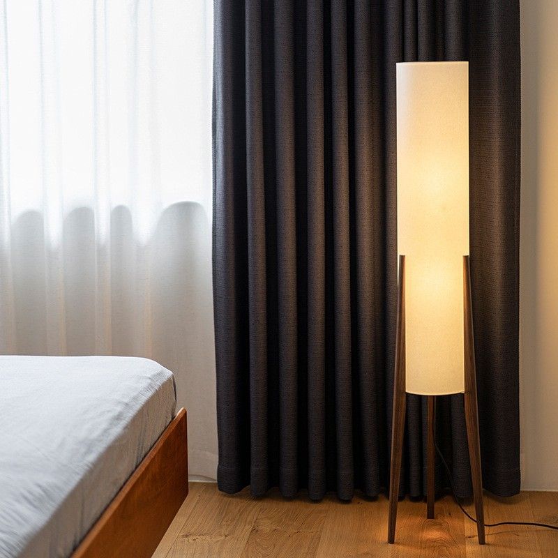 Ozawa Contemporary Cylinder Tripod Wood Glass Floor Lamp, Brown