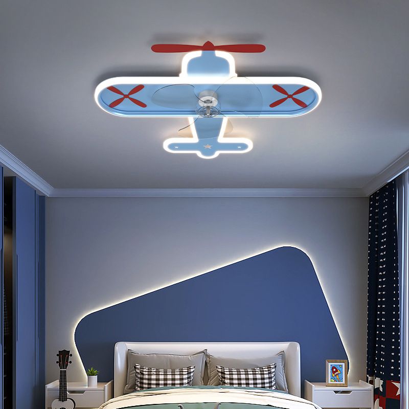 Minori Blue Plane Ceiling Fan with Light, L 21"