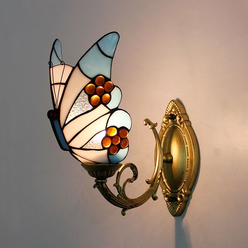 Kady Artistic Butterfly Metal/Glass Lamps Wall, Red/Blue/Multi-Color/Light Blue