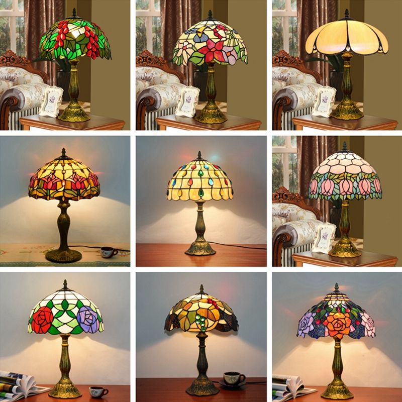 Alessio Mid Century Dome Shade Glass Table Lamp, Multicolor