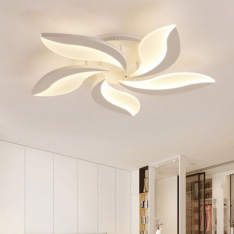 Hana Minimalist Art Deco Flower Flush Mount Ceiling Light, White, Living Room