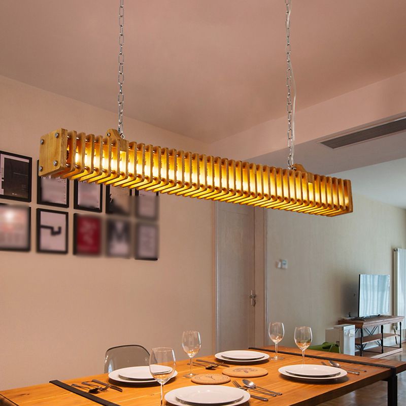 Austin Rectangular LED Pendant Light, Wood & Metal, 47.5"