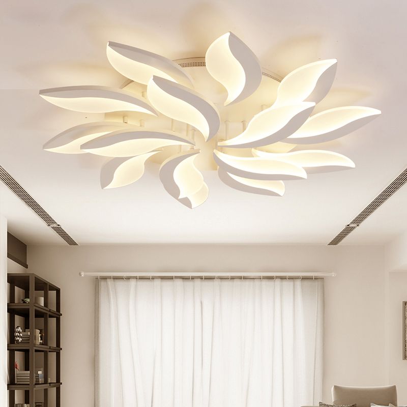 Hana Minimalist Art Deco Flower Flush Mount Ceiling Light, White, Living Room