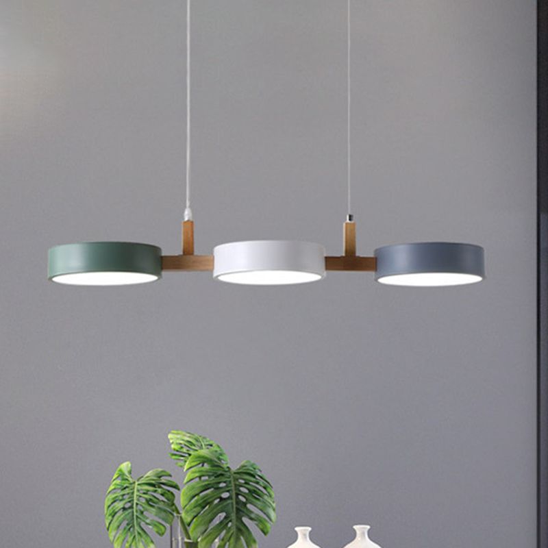 Morandi  Metal & Wood 3 Heads Circular LED Pendant Light