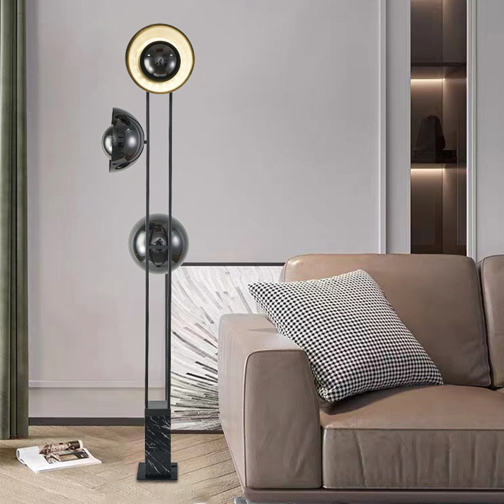 Salgado Modern Minimalist Tri-head Floor Lamp, Metal & Marble