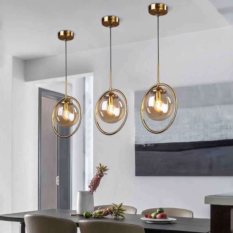 Hailie Luxury Global Glass Pendant Light with a Metal Ring