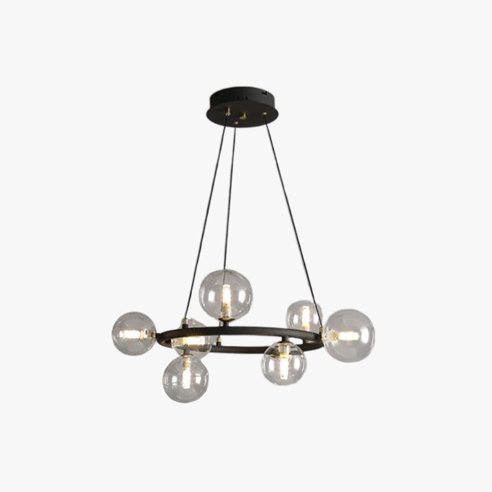 Valentina Modern Glass Globe Ring Chandelier, Gold/Black