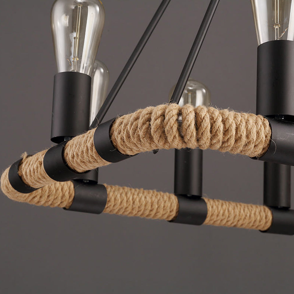 Alessio Retro Industrial Rope Pendant Light, Black