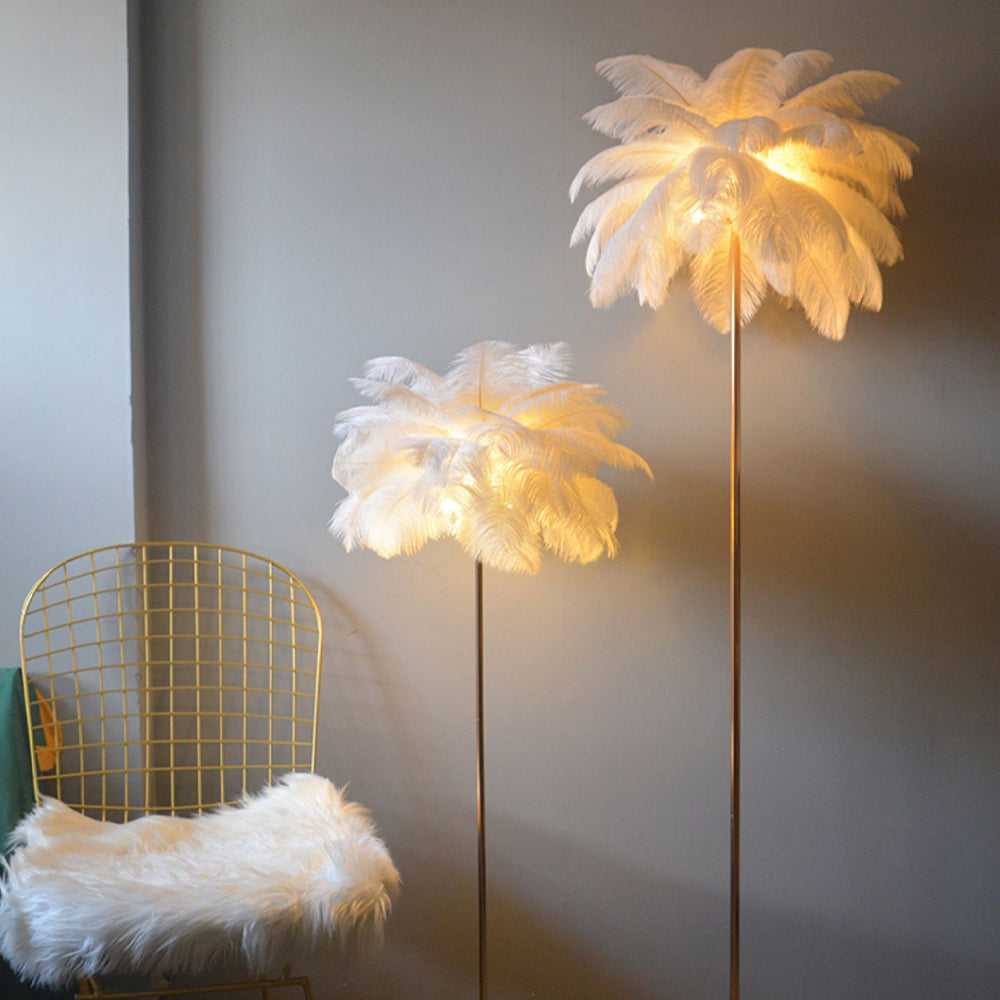 O'Moore Modern Natural Ostrich Feather Gold-plated Floor Lamp