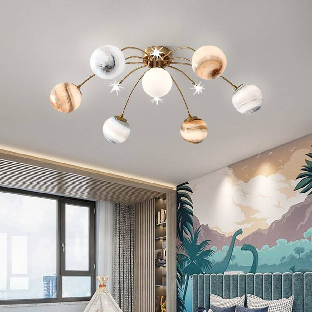 Elif Modern Planet Flush Mount Ceiling Light, Living Room