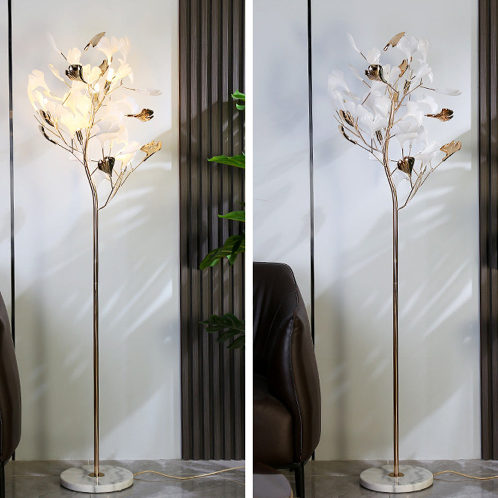 Olivia Floor Lamp Leaf Artistic, Ceramic/Metal, White/Gold, Study