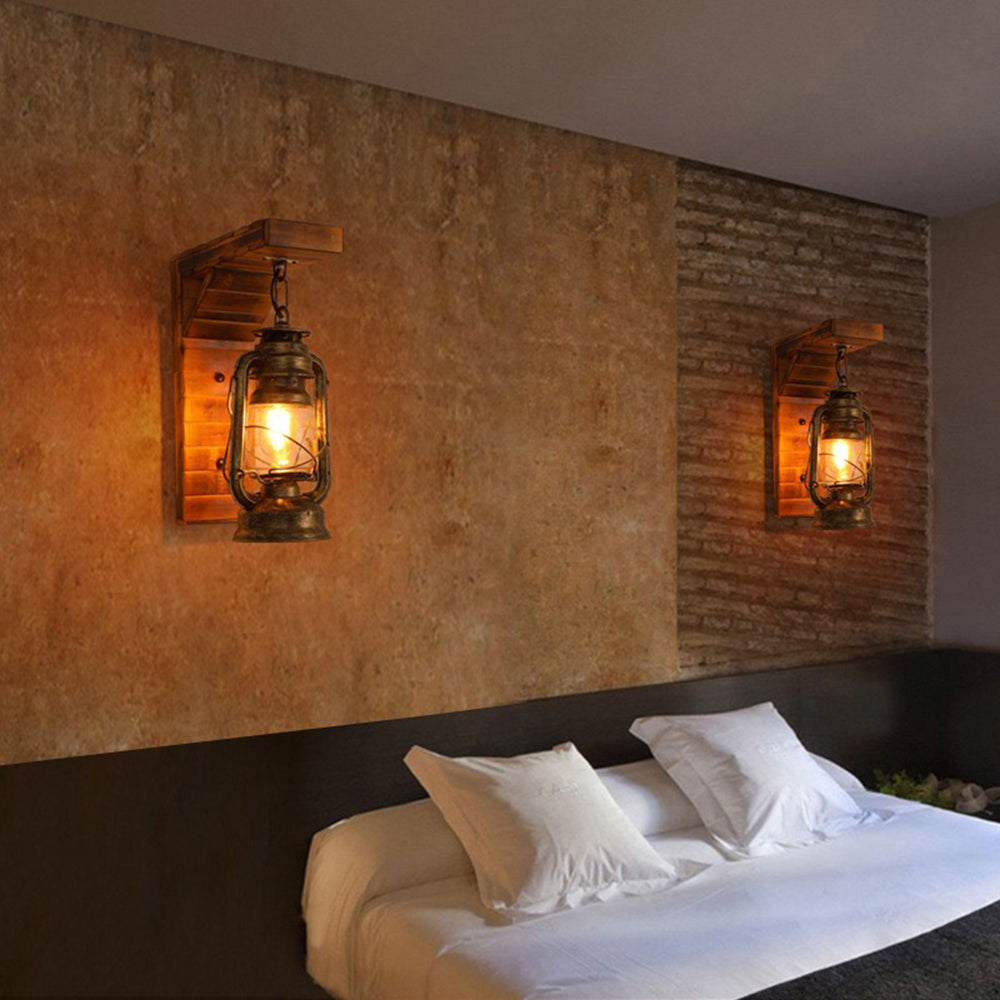 Austin Lantern Bedroom Wall Lamp, Metal/Wood, Restaurant