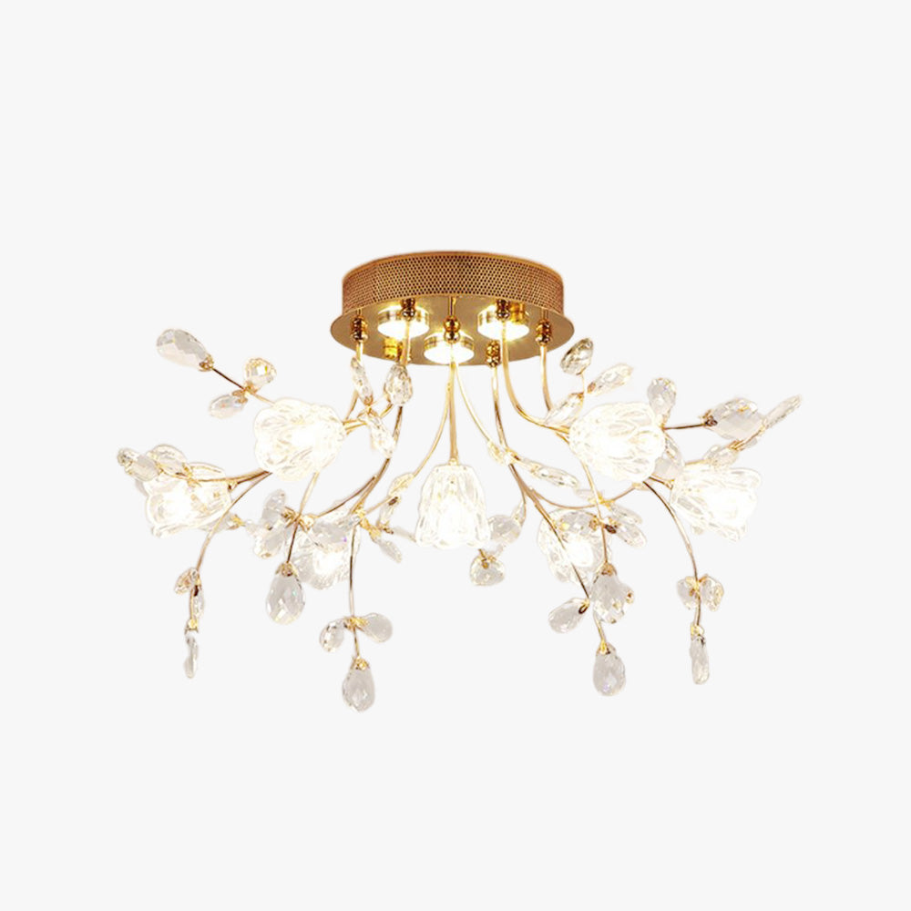 Lili Art Deco Elegant Golden Crystal Flower Flush Mount Ceiling Light