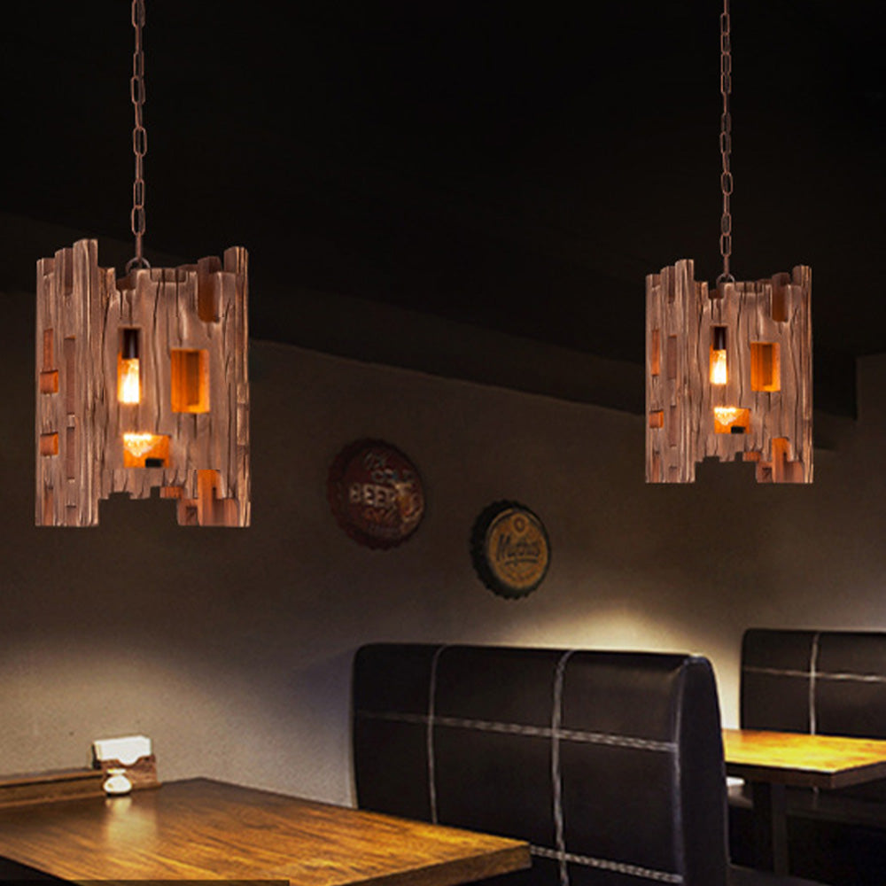 Austin Retro Rectangular  Metal & Wood  Pendant Light, 8.7"