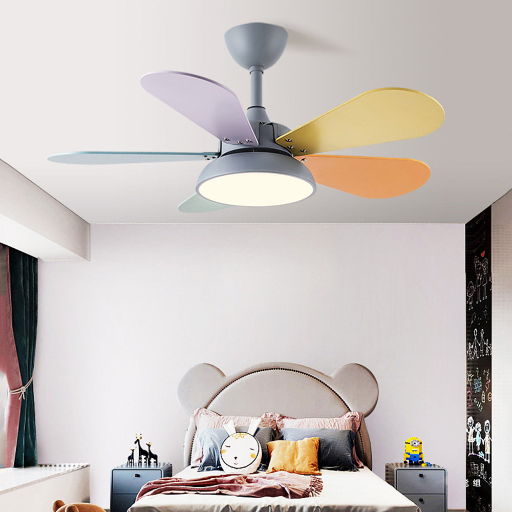 Morandi Colorful DC Ceiling Fan with Light, Grey & White, 5-Blade, for Summer