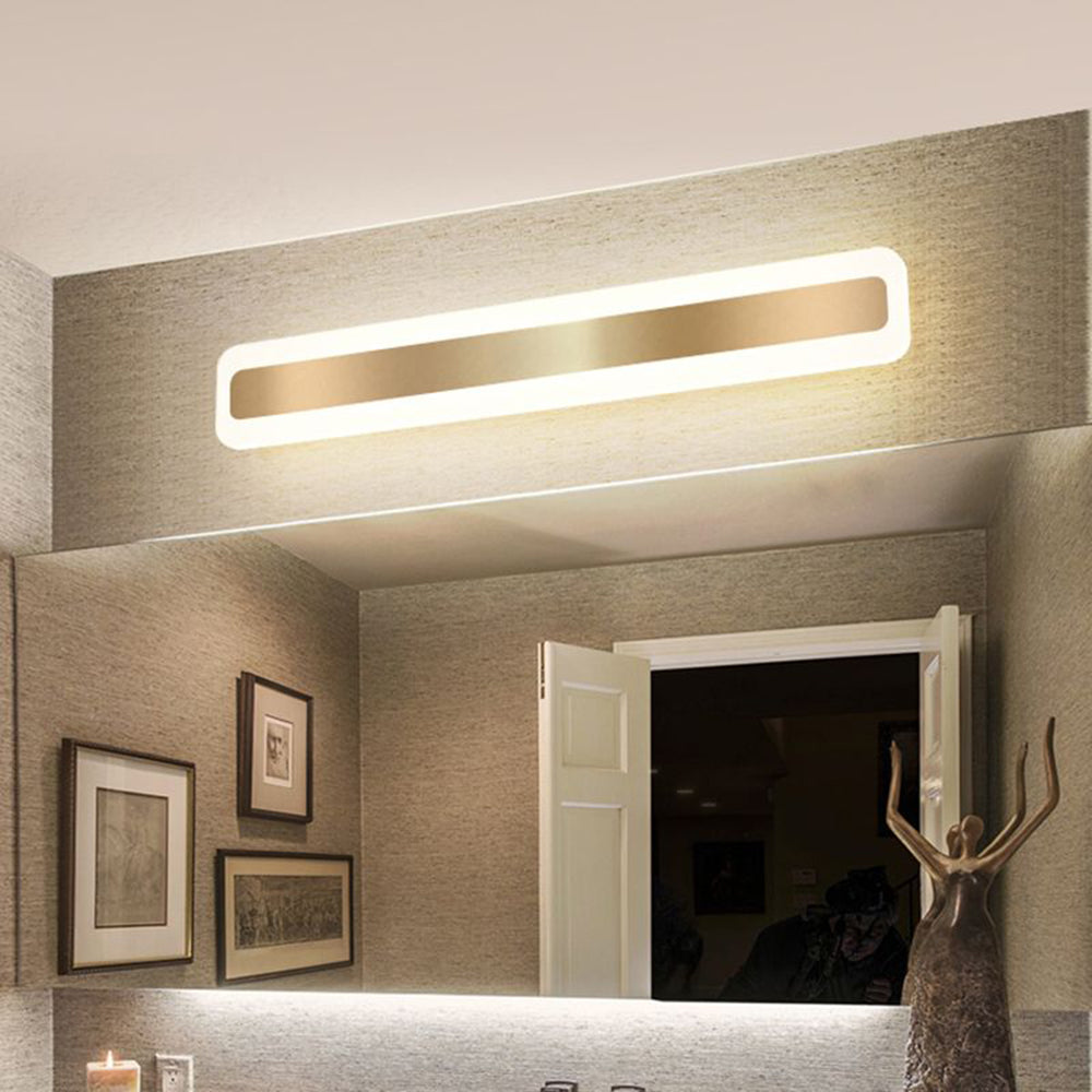 Leigh Modern Rectangular Vanity Mirror Front Wall Lamp, Gold