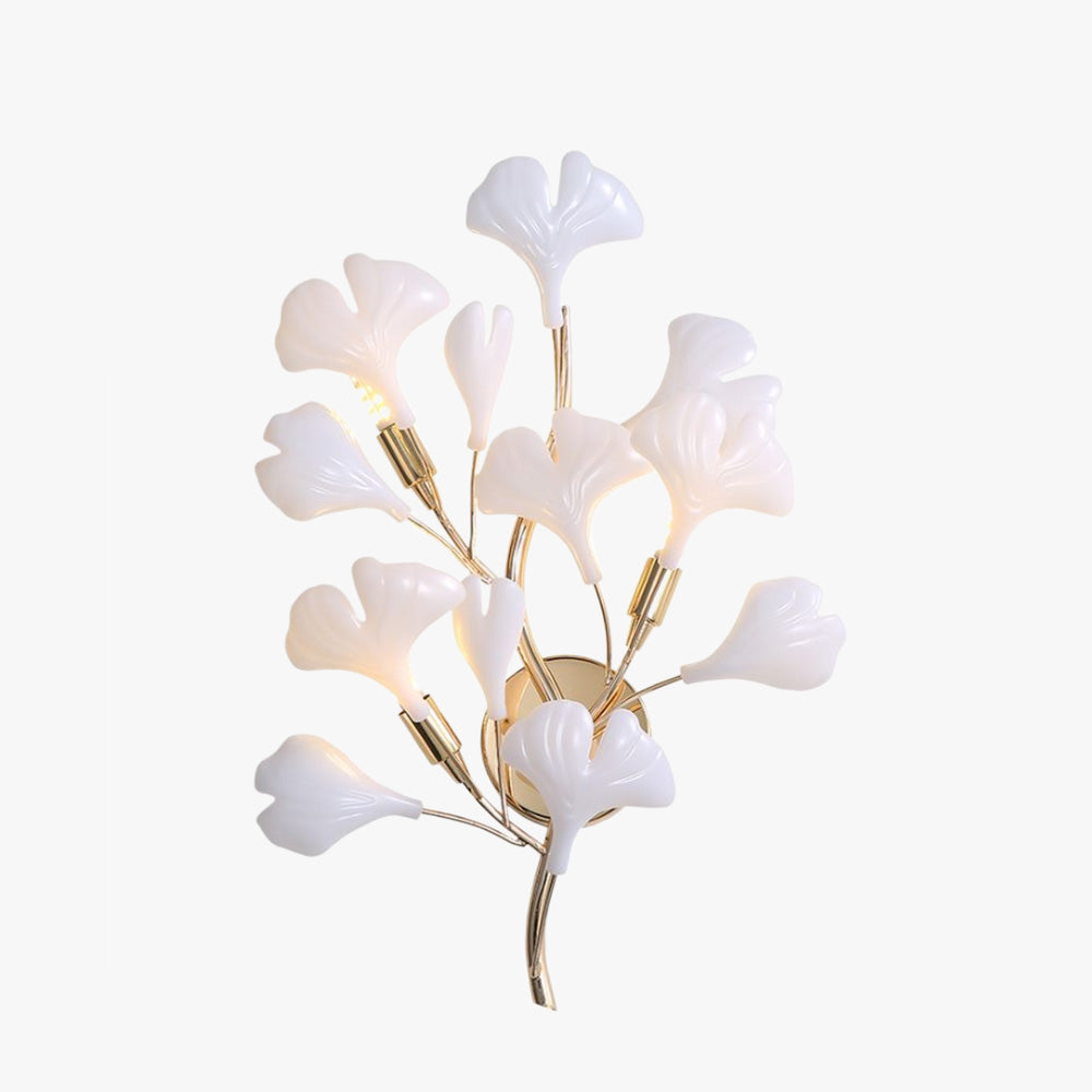 Olivia Decorative Flower in Golden White Ceramic Wall Lamp
