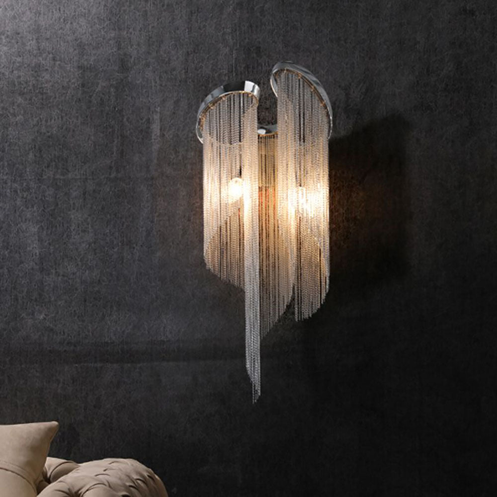 Colon Wall Lamp Modern/Art Deco, Tassel Chain, Silver, Bedroom