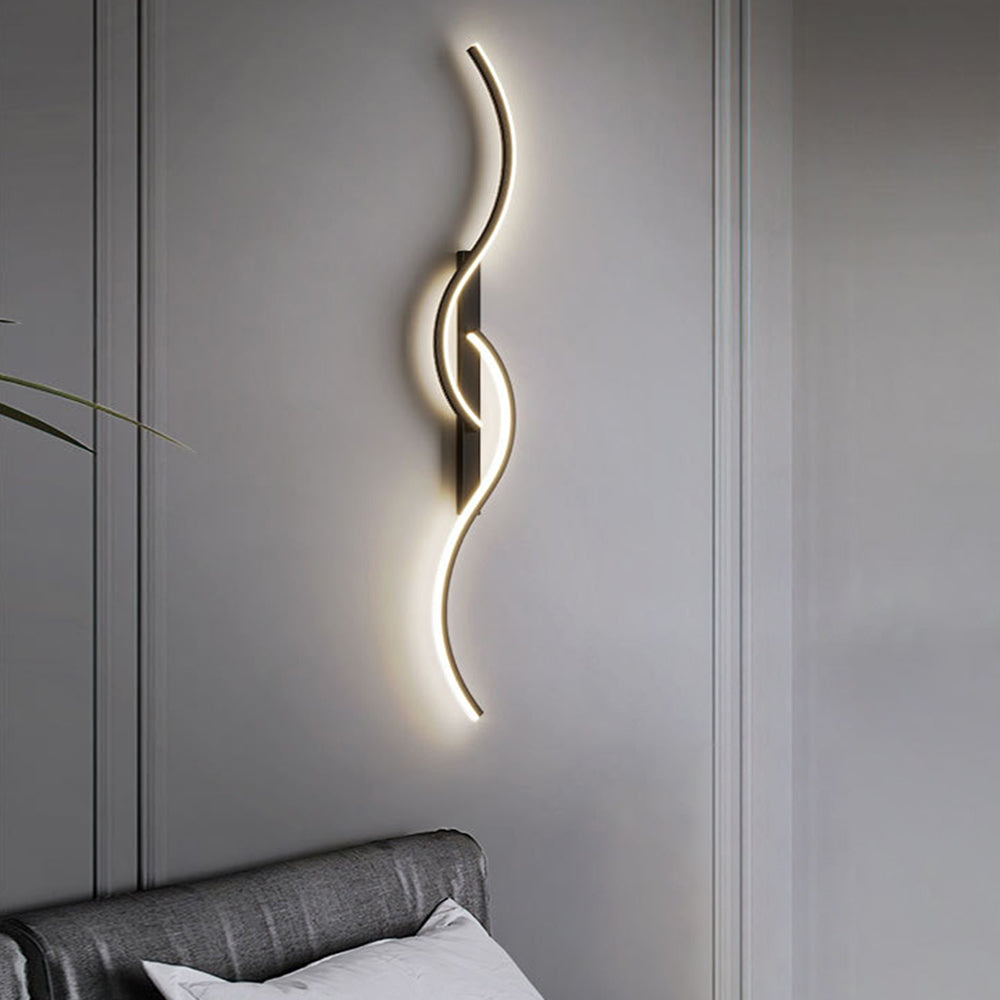 Louise Modern Linear Wave Bedroom Wall Lamp, Black/Gold,