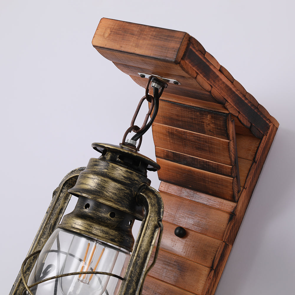 Austin Lantern Vintage Wooden  Rustic Wall Lamp