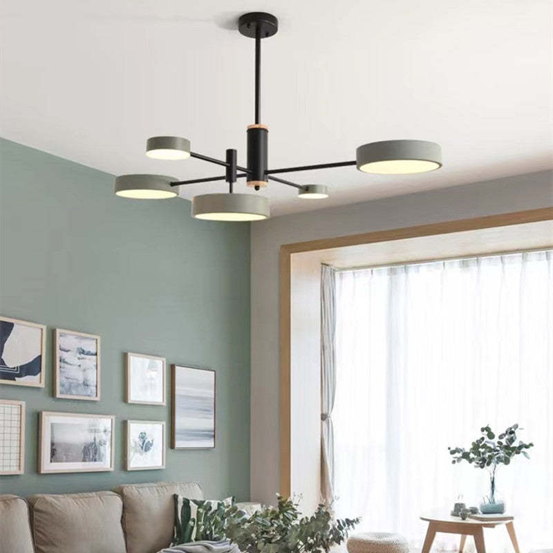 Sienna Pendant Light LED, Metal & Wood, Grey/White/Gold