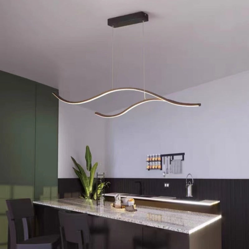 Louise Curved Linear Pendant Light, Black/Gold