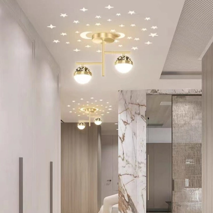 Madina Ceiling Light Starry LED Flush Mount, Black/Gold, Corridor